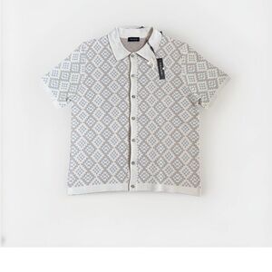 Tahari Men Jacquard Button-Down Sweater Polo Size M/M NWT